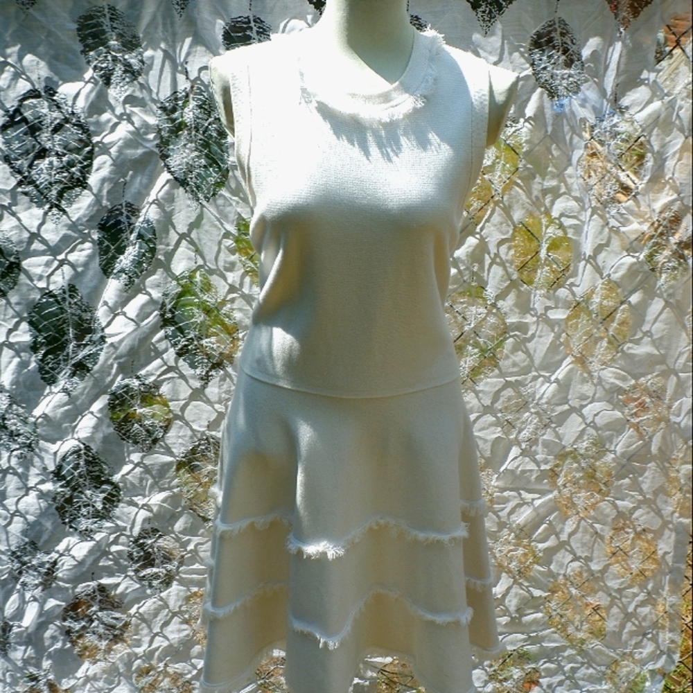 L) Kate Spade Fringe Neck Fit & Flare Sweater Dress